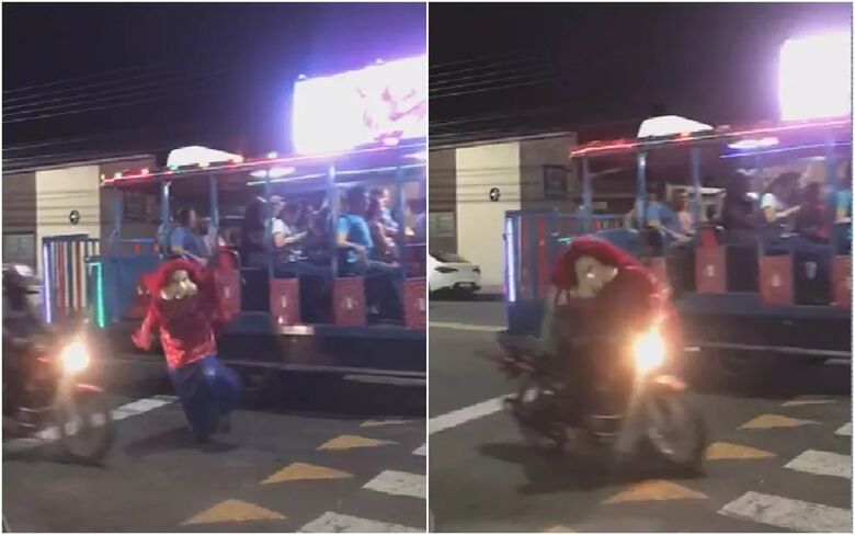 Vídeo: ‘Fofão’ é atropelado por moto ao descer da carreta furacão
