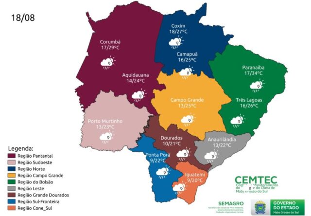 Frente fria derruba temperatura nesta quinta-feira em MS