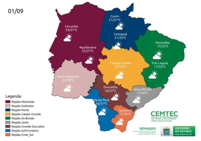 Setembro começa com tempo seco e temperatura em elevação em MS