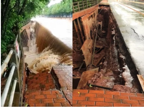 Vídeo: Calçada desaba após Lago do Amor transbordar na Capital