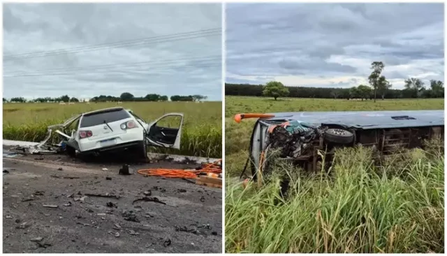 Acidente entre ônibus e Golf mata duas pessoas na BR-060