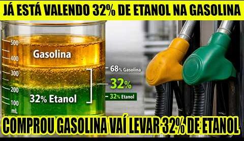 Gasolina com 32% de etanol passa a valer hoje